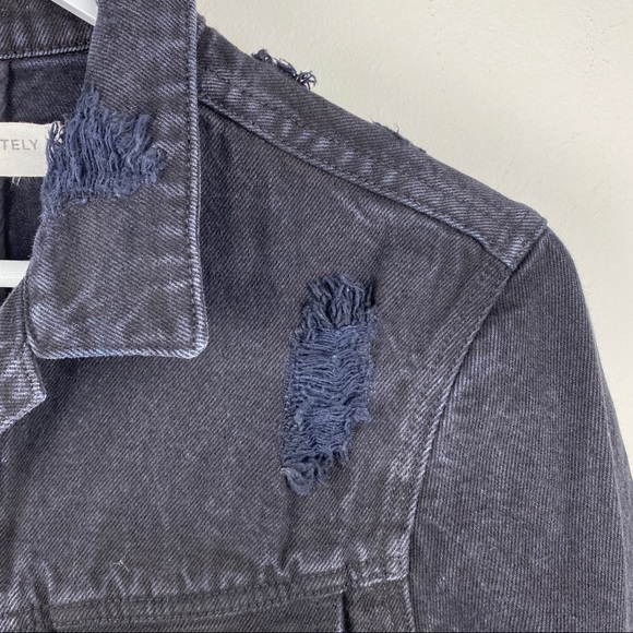 Mr. Completely Distressed Fitted Black Denim Jacket Men's Size Small - Picture 2 of 10